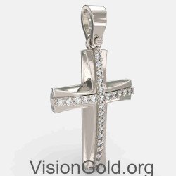 Cruz Religiosa Cristiana De Oro Blanco Para Mujer 0132L