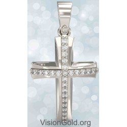 White Gold Christian Religious Cross For Women 0132L