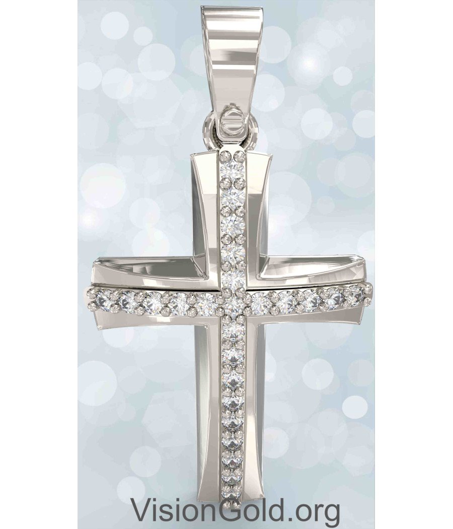 Христианский религиозный крест из белого золота для женщин 0132L