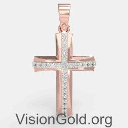Σταυρός Βάπτισης Για Κορίτσι 14 Καρατίων Ροζ Χρυσό 0132R