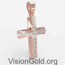 Collar con colgante de cruz de oro rosa de 14k 0132R