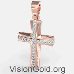 Collar con colgante de cruz de oro rosa de 14k 0132R