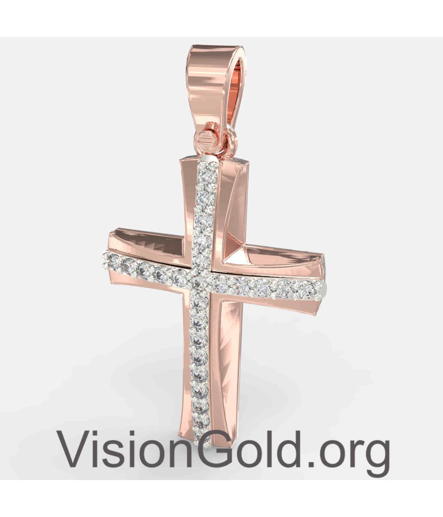 Ожерелье с подвеской в виде креста из розового золота 14 карат