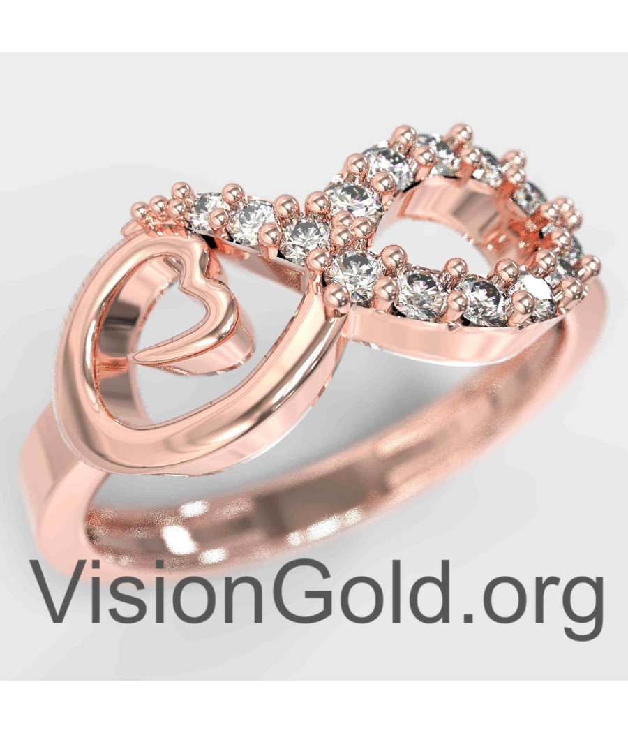 Pink Gold Women Infinity Heart Ring 1340R