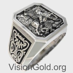 Religious Unique Handcrafted Sterling Silver Signet Mens  Ring Saint St. George 0198