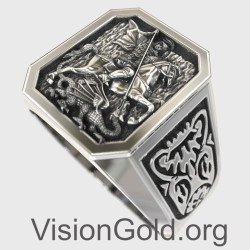 Religious Unique Handcrafted Sterling Silver Signet Mens Ring