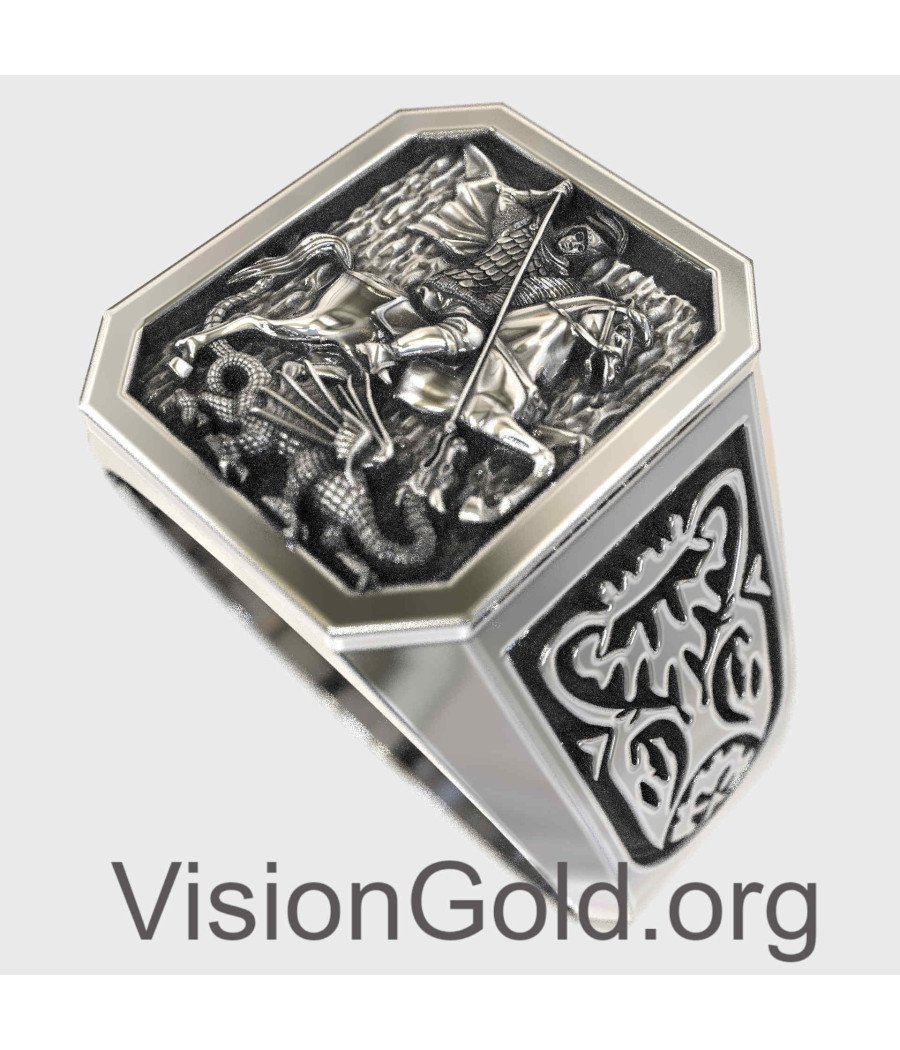 Religious Unique Handcrafted Sterling Silver Signet Mens Ring