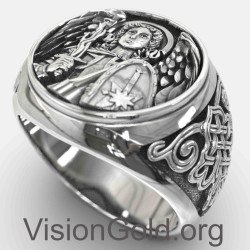 Anillo de sello para hombre con Arcángel Miguel 0510