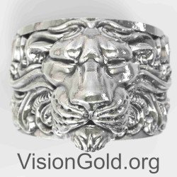 Lion Handmade Relief Signet Ring 0813