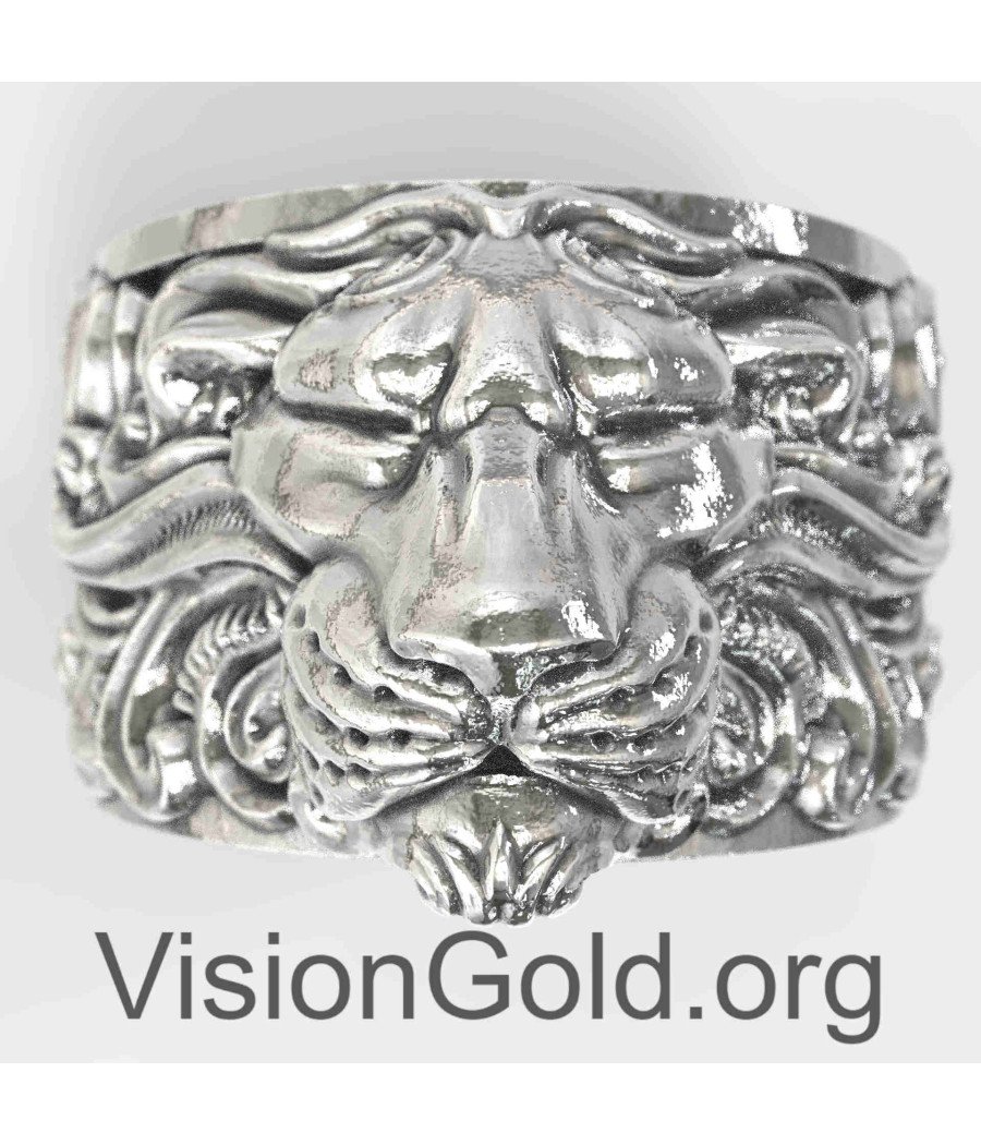 Lion Handmade Relief Signet Ring 0813