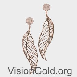 Dangle Long Leaf Earrings In Pink Gold 0276