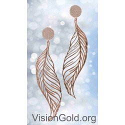 Lange hängende Frauen Ohrringe Flügel In Rose Gold 0276