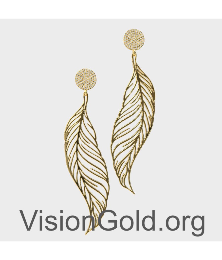 Yellow Gold Leaf Earrings 0276