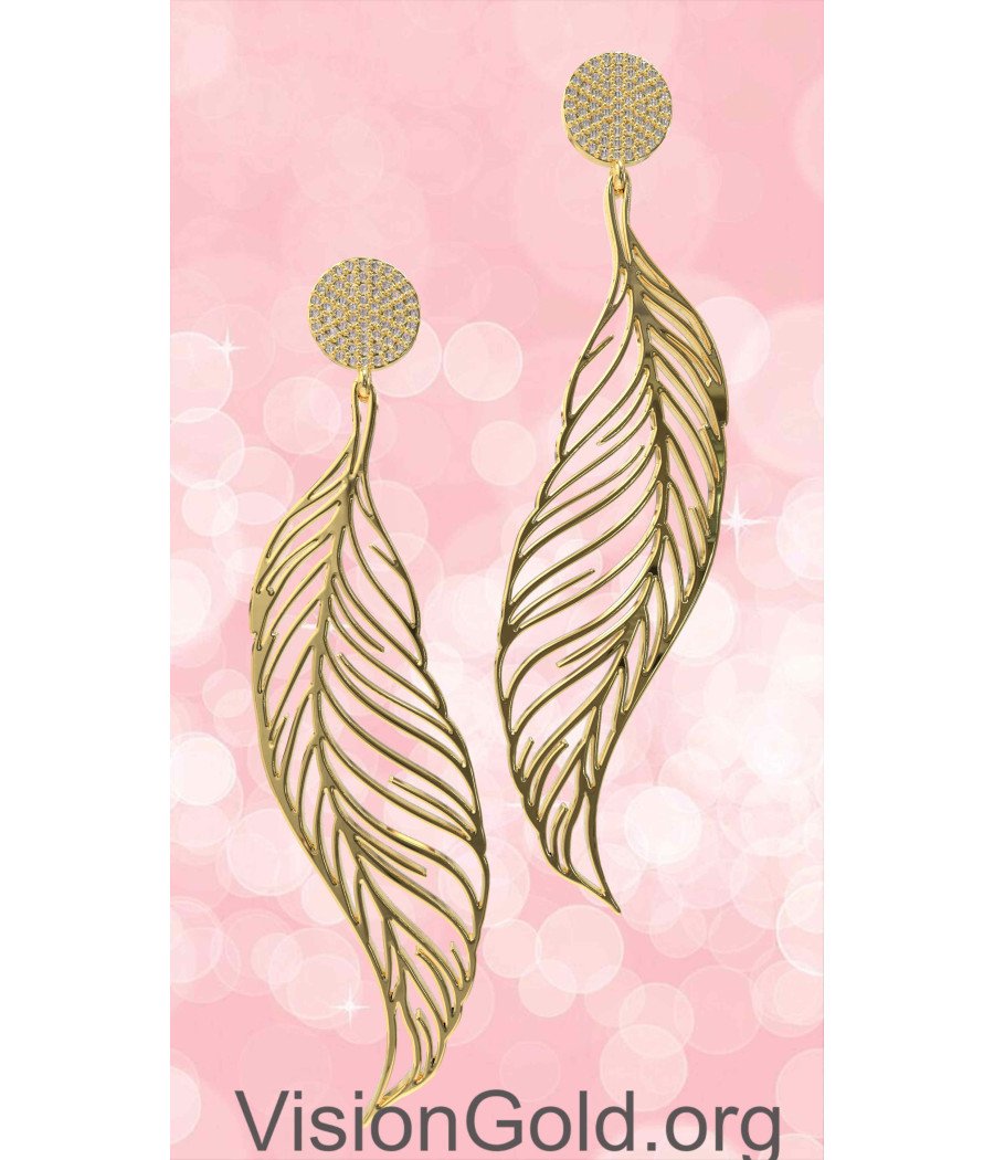 Yellow Gold Leaf Earrings 0276