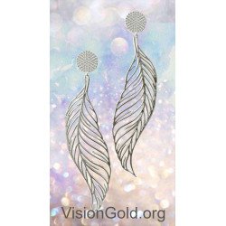 Long Leaf White Gold Silver Earrings 0276