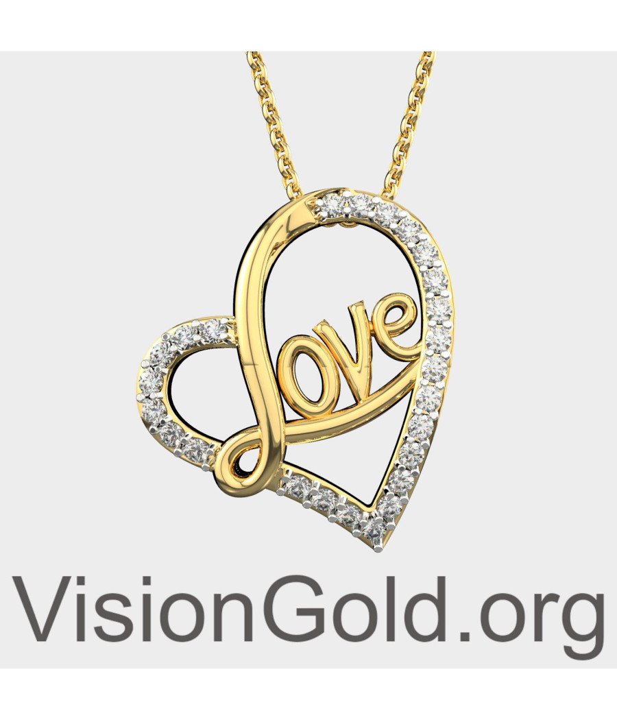 Yellow Gold Heart Valentine Love Necklace 0497KD