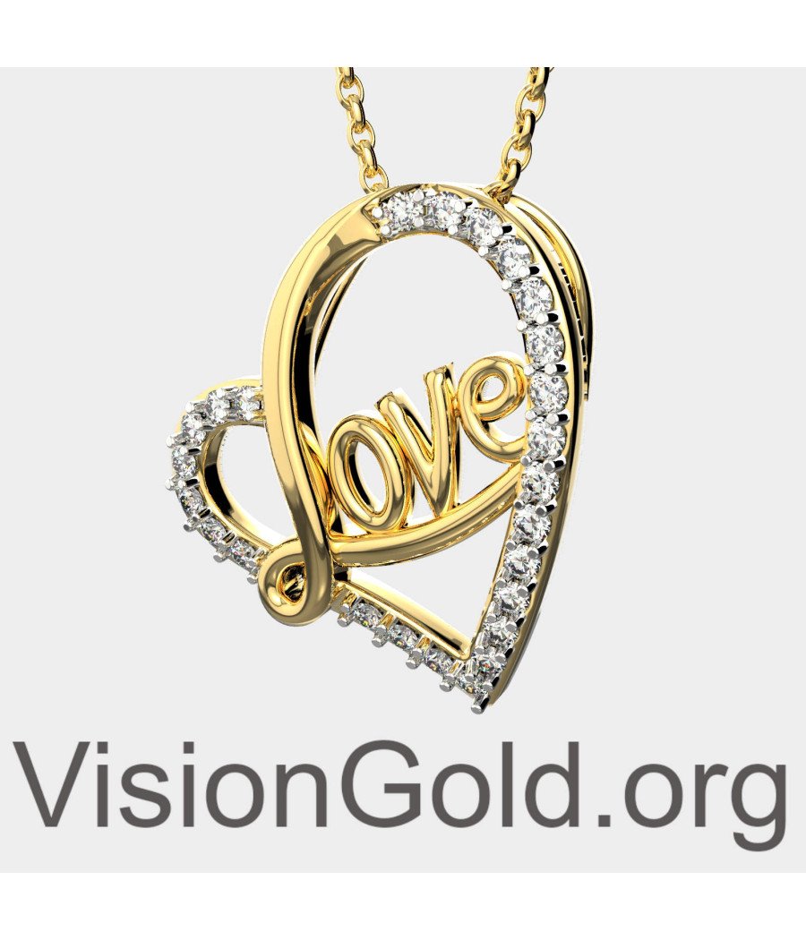 Yellow Gold Heart Valentine Love Necklace 0497KD