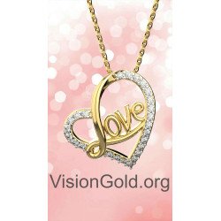 Yellow Gold Heart Valentine Love Necklace 0497KD