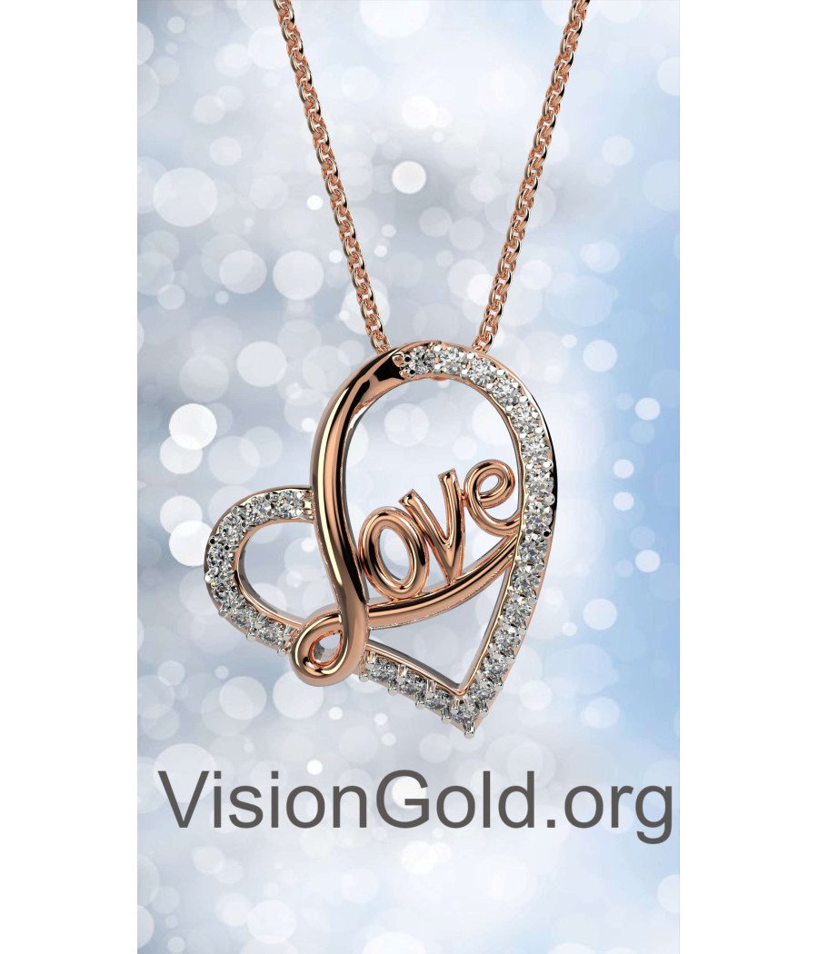 Elegant Rose Gold Heart Love Necklace 0497RD