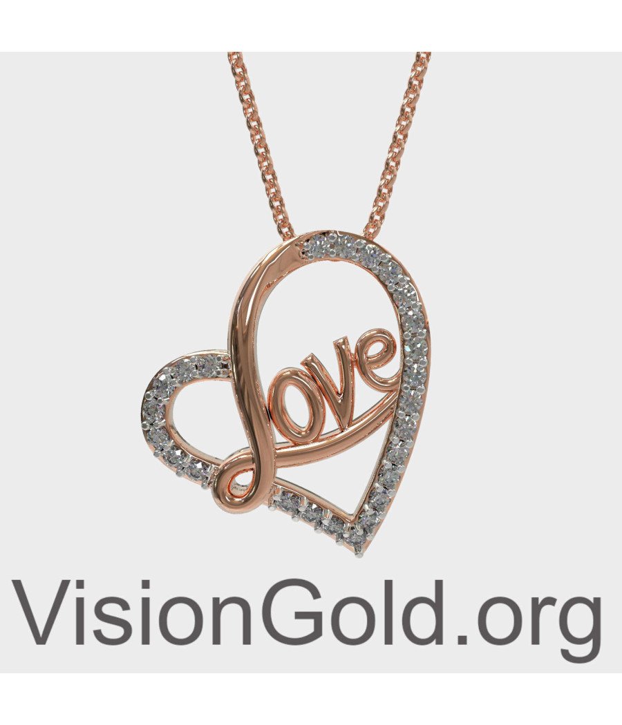 Elegant Rose Gold Heart Love Necklace 0497RD