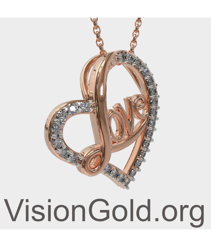 Elegant Rose Gold Heart Love Necklace 0497RD