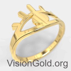 Yellow Gold Evil Eye Ring 1343K