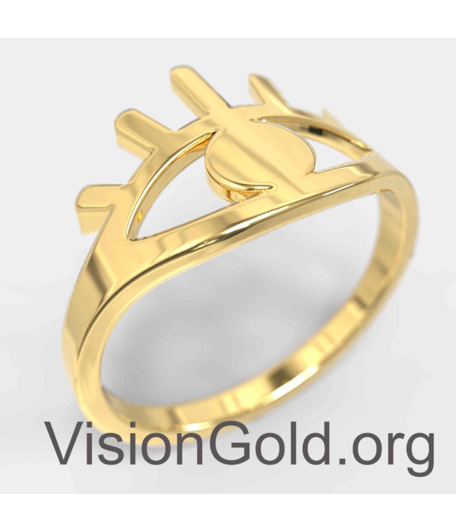 Yellow Gold Evil Eye Ring 1343K