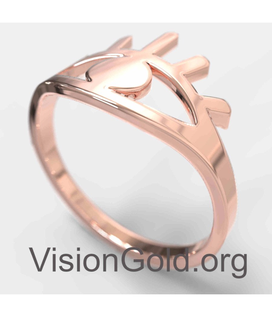 Anillo apilable de ojo malvado de oro rosa delicado 1343R