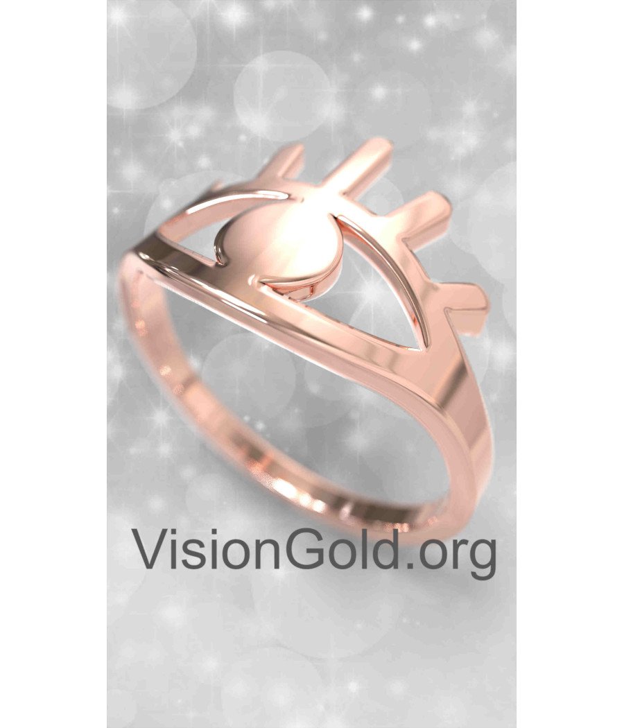 Anillo apilable de ojo malvado de oro rosa delicado 1343R