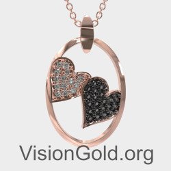 Pink Gold Interlocking Two Hearts Necklace 0599R