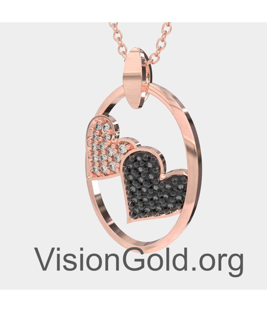 Pink Gold Interlocking Two Hearts Necklace 0599R