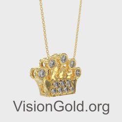 Elegant Yellow Gold Tiny Crown Necklace 0281K