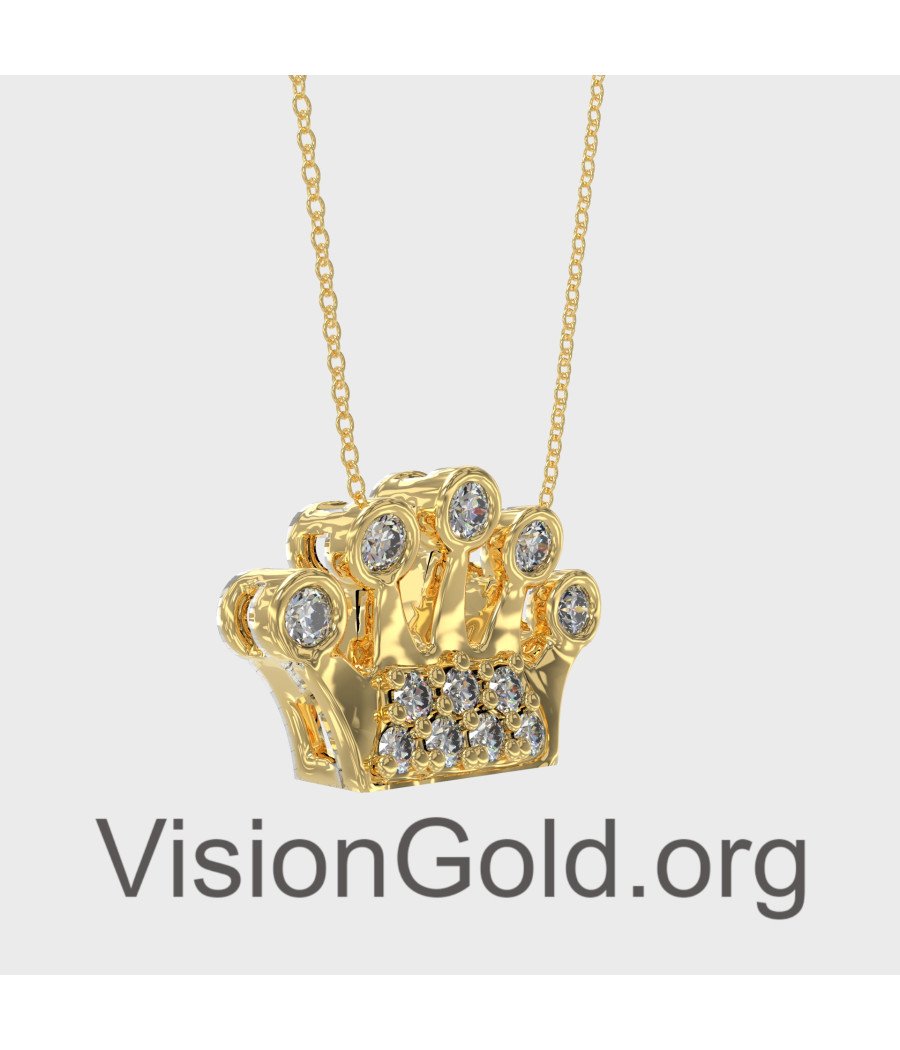 Elegant Yellow Gold Tiny Crown Necklace 0281K