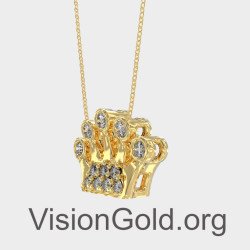 Elegant Yellow Gold Tiny Crown Necklace 0281K