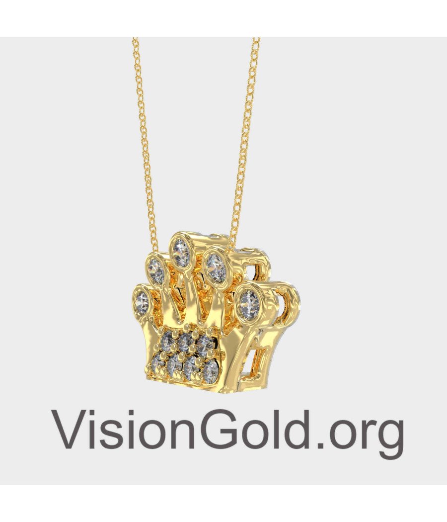 Elegant Yellow Gold Tiny Crown Necklace 0281K