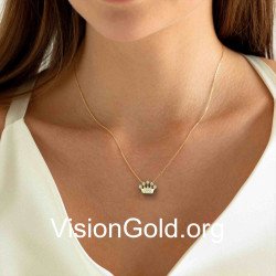 Elegant Yellow Gold Tiny Crown Necklace 0281K