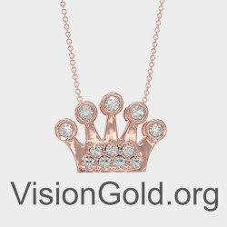 Dainty Rose Gold Crown Pendant Necklace 0281R