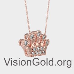 Dainty Rose Gold Crown Pendant Necklace 0281R