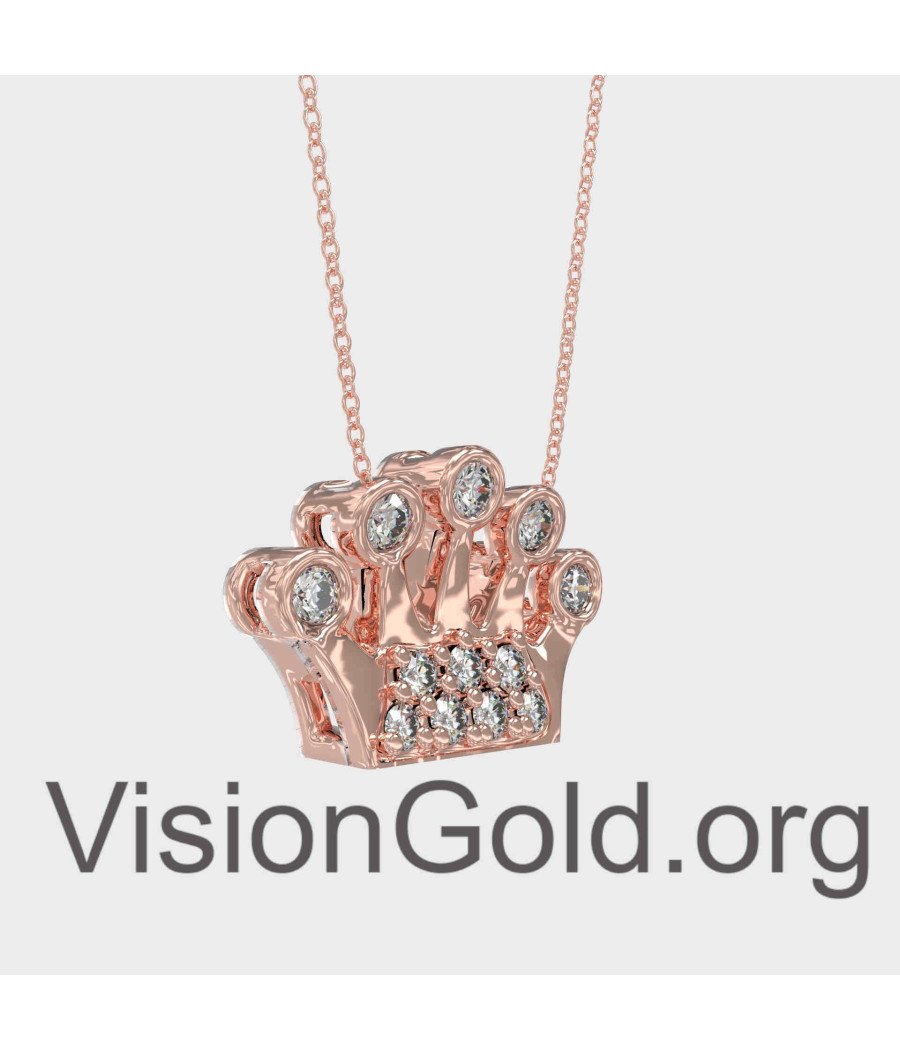 Dainty Rose Gold Crown Pendant Necklace 0281R