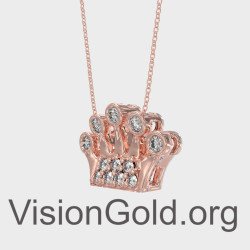 Dainty Rose Gold Crown Pendant Necklace 0281R
