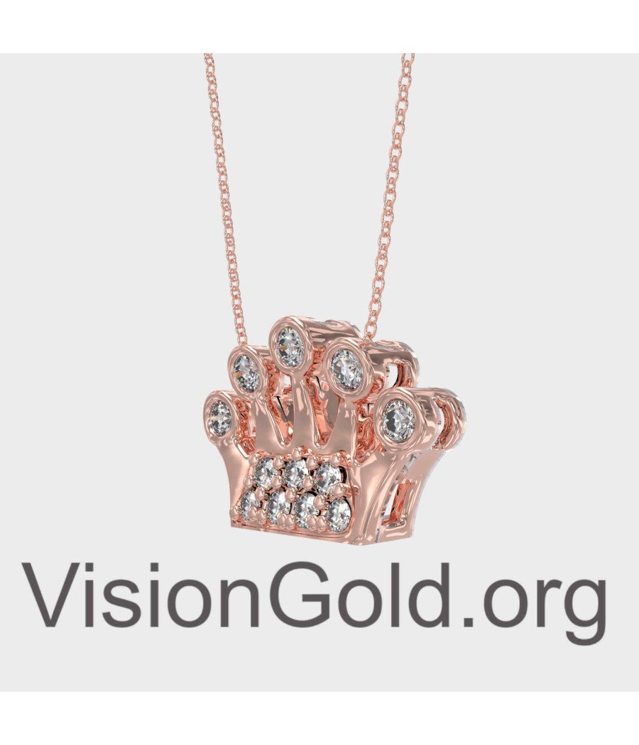 Dainty Rose Gold Crown Pendant Necklace 0281R