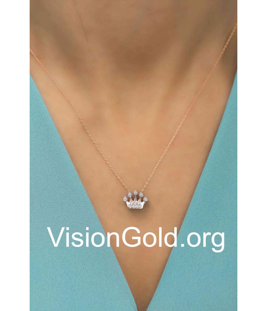 Dainty Rose Gold Crown Pendant Necklace 0281R