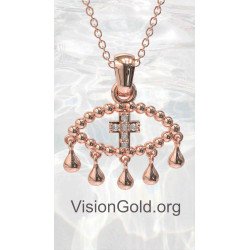 Pink Gold Silver Evil Cross Eye Charm 0838R