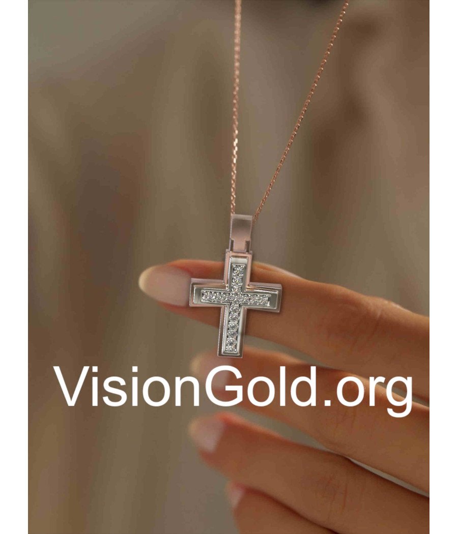 Luxury Two-Tone Baptismal Cross For Girl 0001RL