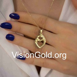 Yellow Gold Mom and Baby Pendant Necklace 0839K