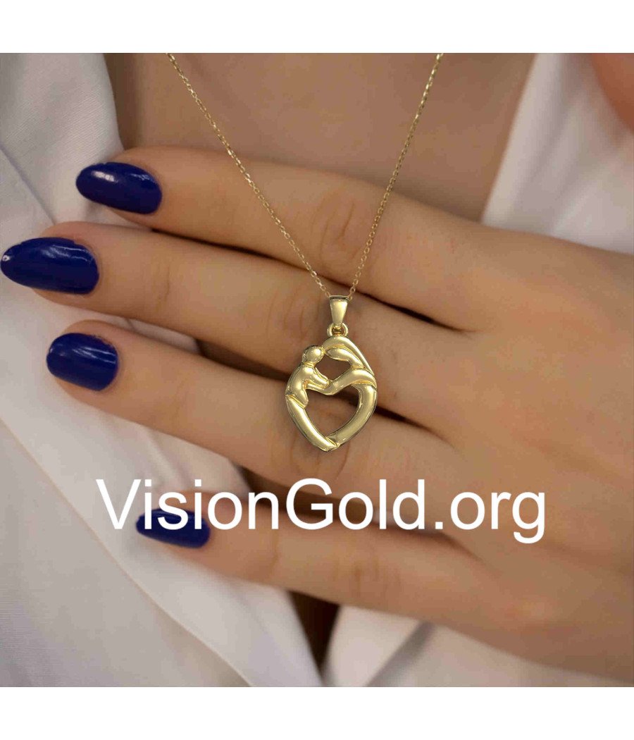 Yellow Gold Mom and Baby Pendant Necklace 0839K