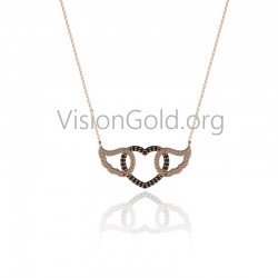 Ожерелье-сердце с крыльями из золота с цирконием|Ювелирные изделия Love Heart|Ожерелье-сердечко из розового золота