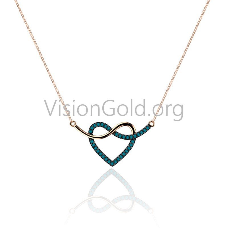 Collar De Corazón Infinito, Colgante De Corazón De Plata Esterlina, Collar De Boda, Corazón De Eternidad, Collar Infinito 0088