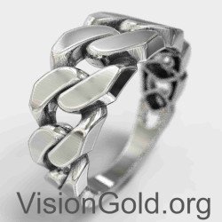 Серебряное кубинское кольцо-цепочка 0807L