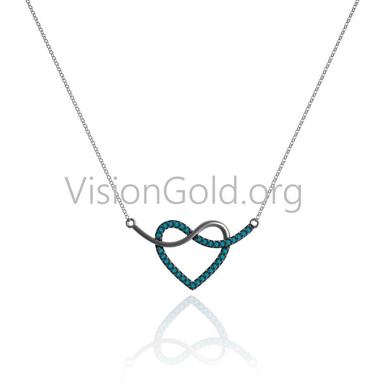 Collar De Corazón Infinito, Colgante De Corazón De Plata Esterlina, Collar De Boda, Corazón De Eternidad, Collar Infinito 0088